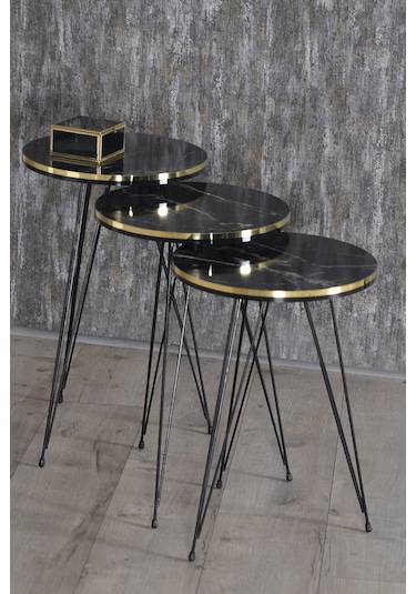 Zigon Sehpa Siyah Tel Ayak Çift Altın Bendir