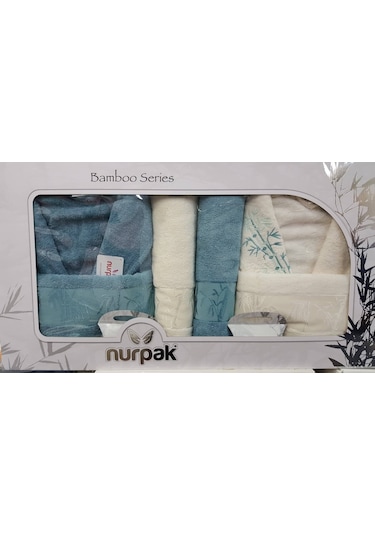 Nurpak Bambu Aile Bornoz Seti Petrol Krem