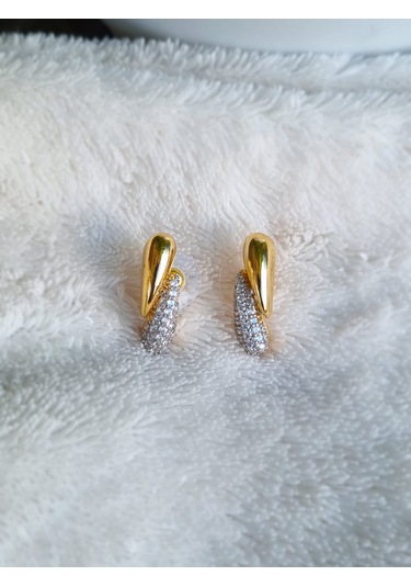 Şık Tasarım Çift Renk Zirkon Küpe Altın