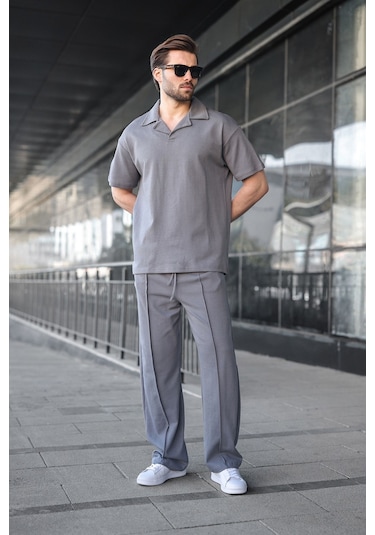 Madmext Füme Polo Yaka Erkek Alt Üst Takım E7356 Füme