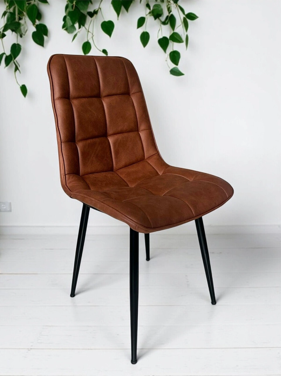 Dengema Bahar Sandalye 2 Adet Modern Yemek & Mutfak Sandalyesi, Kahverengi Kumaş - Metal Siyah Ayak Kahverengi