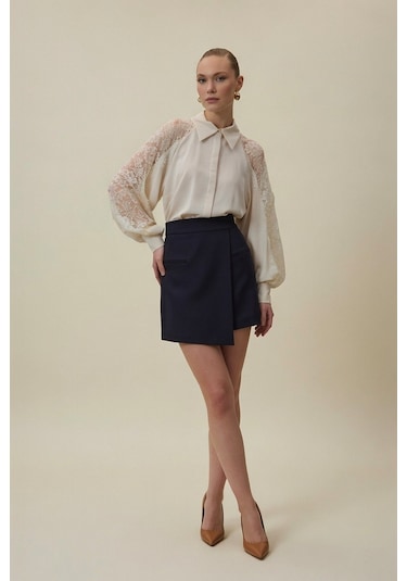 Sateen Talia Şort Etek - Lacivert-137066 Lacivert