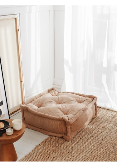 Fitilli Kadife Bisküvi Minder Camel