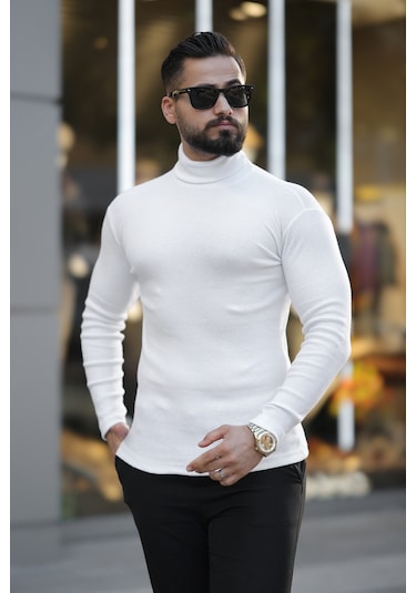 Ribac Boğazlı Balıkçı Triko Erkek Kazak 5'li Paket - Beyaz-Siyah-Gri-Bej-Bordo Çok Renkli