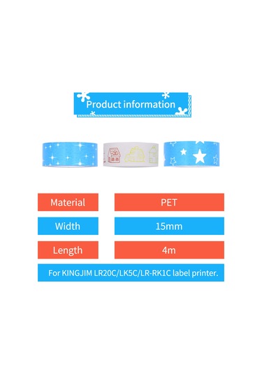 Yuntech01 Kıngjım Lk5c/lr20c Uyumlu 15mmx4m Pet Etiket Bandı, Isı Transfer Yazıcı İçin, Suya/yağa Dayanıklı, Kolay Çıkarma Arka Zemin, 2'li Paket