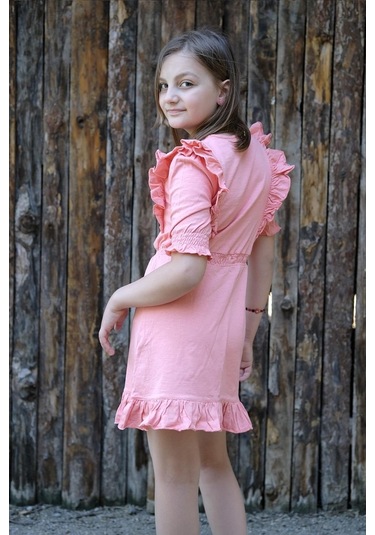 Pamuk Fırfırlı Elbise Mercan Nanna Fashion 2022-G-0004