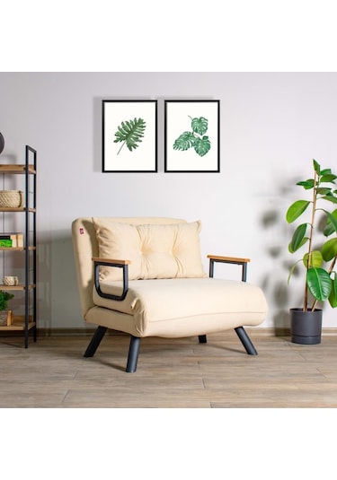 Pafu Sando Tekli Katlanır Yataklı Koltuk - Krem Gri