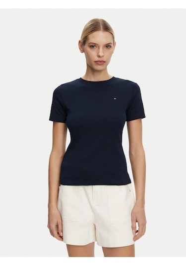 Tommy Hilfiger Logo Nakışlı Kadın T-shirt Lacivert