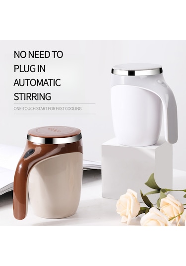 Hfambition Otomatik Manyetik Karıştırıcı 304 Çelik Kahve Bardak, 350ml Beyaz, Eldivenli Tasarım, Kolay Kullanım Siyah