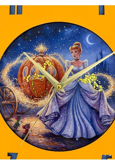 Kişiye Özel İsimli Çocuk Odası Duvar Saati Epoksi Dolgulu 35 Cm Masallar Serisi Turuncu - Mavi