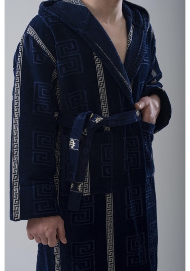 Kapüşonlu Bornoz Bornoz Sabahlık Kadife Bornoz Pamuk Bornoz Lacivert