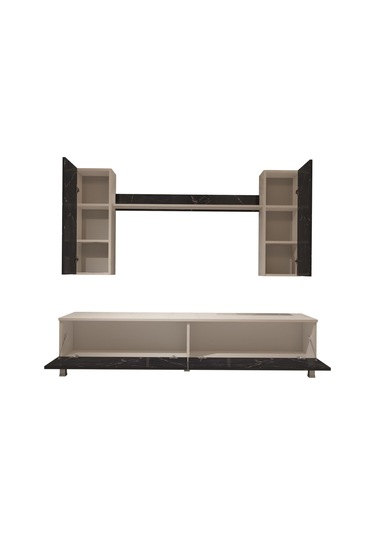 Decoraktiv Eko 7 Mdf Std Krom Ayaklı Tv Ünitesi Tv Sehpası Beyaz - Siyah Mermer
