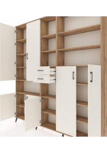 Arges Dolap 17 Raflı 2 Çekmeceli 7 Kapaklı 220x30x243 Çam-aytaşı/aytaşı Aytası/aytası