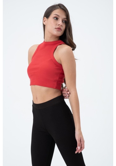 Quhox Kadın Kaşkorse Crop Atlet Kırmızı