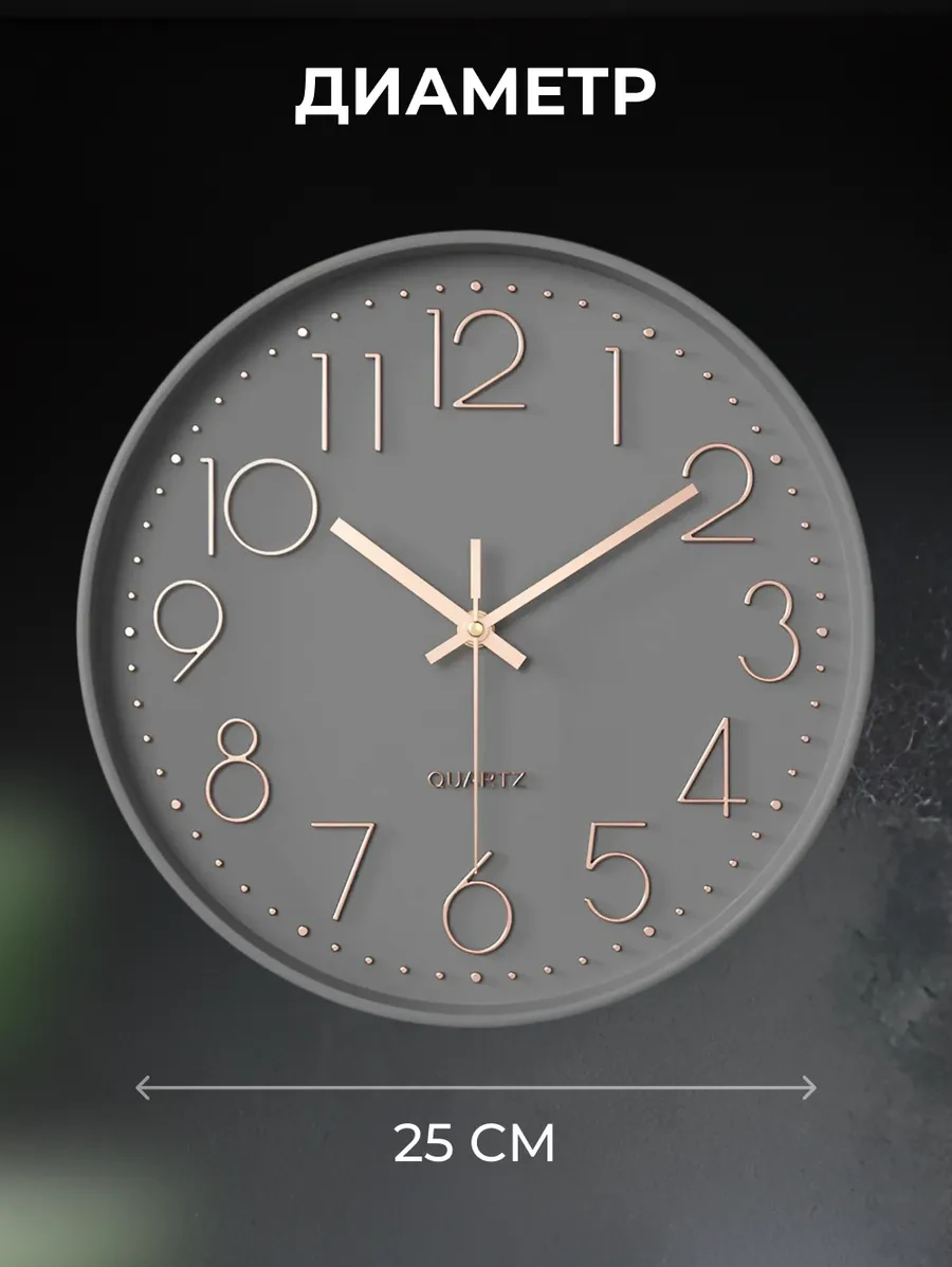 Casy Market Mutfak İçin Yuvarlak Sessiz Duvar Saati 25 Cm 373668683 Altın Rengi