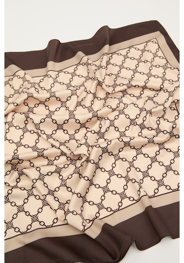 Manuka Desenli Saten Boyun Fuları Monogram-kahverengi Kahverengi