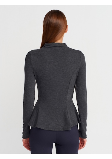 Dilvin 32038 Uzun Kollu Peplum Top-antrasit M Antrasit M