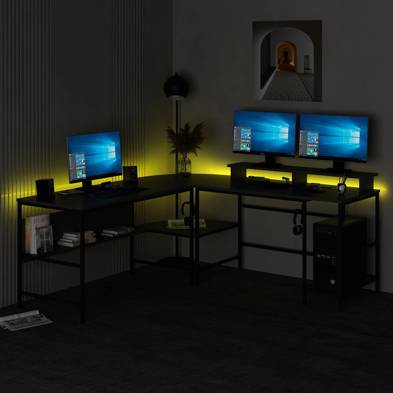 Minar Greta Rgb Led Işıklı L Köşe Çalışma Masası - Antrasit Beyaz