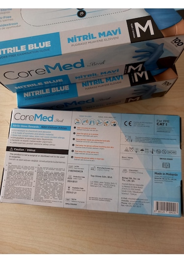 Bimel Coremed Nitril Pudrasız Muayene Eldiveni Mavi M 3 x 100'lü