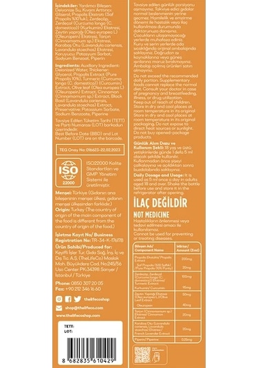 TheLifeCo Zerdeçal Kurkumin Sıvı Ekstraktı & Propolis 150 ML