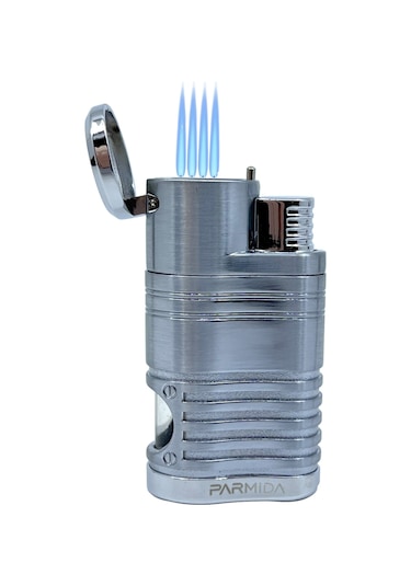 Parmida Premium 4 Torch Jet Alevli Puro Çakmağı Gümüş Gri