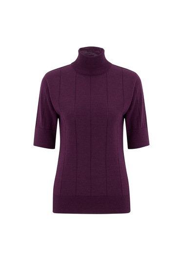Peraluna Balıkçı Yaka Kısa Kollu İnce Basic Kadın Triko Bluz Mor