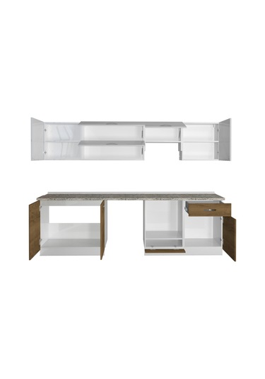 Decoraktiv Elite 280y Ank Mdf Hazır Mutfak Dolabı - Tezgah Dahil - Naturel Pera Beyaz - Meşe