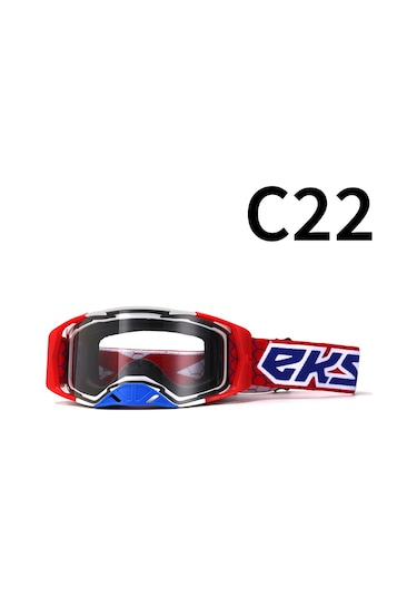 Tangshopping Motosiklet Arazi Gözlüğü Gözlük Bisiklet Gözlüğü C22 Kırmızı Ve Beyaz Çerçeve Mavi Burun Şeffaf Parça