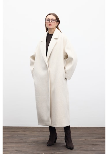 Düz Kapama Kaşe Kaban Bej Bej