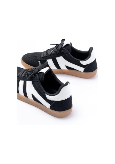 M-1004 Siyah Süet Bağcıklı Termo Taban Günlük Kadın Spor Beyaz