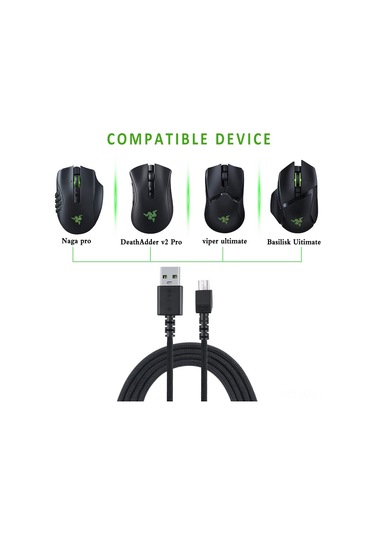 Youmex Razer Viper Ultimate/basilisk Ultimate/deathadder V2 Pro/viper V2 Pro İçin 1.8m Pvc Usb Micro Şarj Ve Değiştirme Kablosu