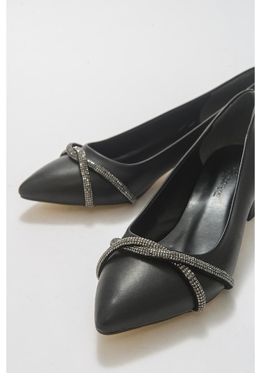 Büyük Numara Bayan Topuklu Klasik Taşlı Günlük  Ayakkabı