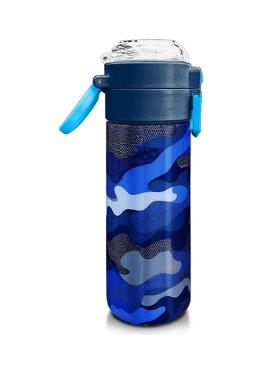 Coral High Kids Lacivert Saks Kamuflaj Desenli Pipetli Ve Direkt İçim Çelik Termos 500 Ml 31889 Saks Mavi