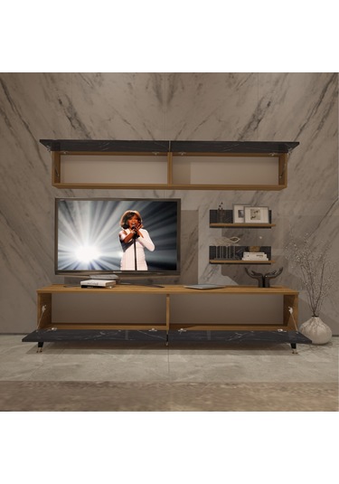 Decoraktiv Eko 5 Mdf Std Gold Tv Ünitesi Tv Sehpası Pera - Siyah Mermer