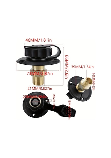 Xuweiwei Black 1 Set Rv Tatlı Su Girişi Çek Valfli Pirinç Bağlantı 3/4 Nh Dişi 1/2 Npt Erkek Flanj Karavan Tekne