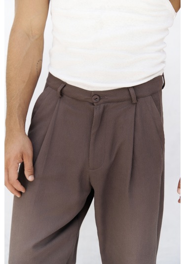 Mai Collection Ayyubay Kahve Pileli Erkek Pantolon Kahverengi
