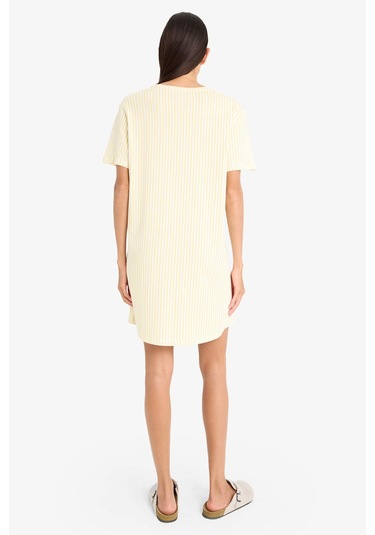 Defacto Regular Fit Bisiklet Yaka Baskılı Kısa Kollu Gecelik-fall İn Love F1614ax25smyl118 Sarı