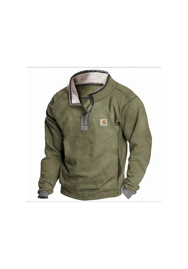 Erkek Dik Yaka Polar Sweatshirt Haki