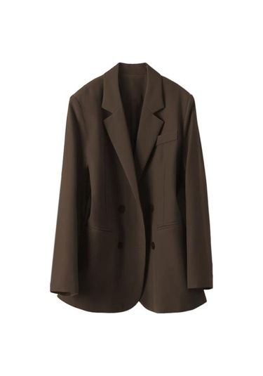 Kadın Takım Elbise Ceket Yaka Uzun Kollu Çift Sıralı Cepli Takım Elbise Ceket Düz Kahve Kahverengi