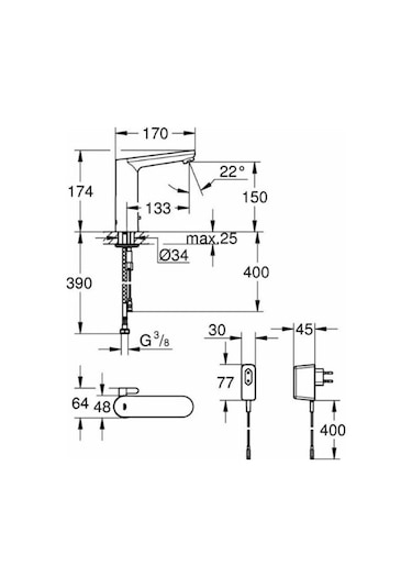 Grohe 36421000 Eurosmart Fotoselli Lavabo Bataryası