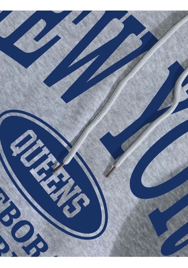 Kadın New York Queens Baskılı Oversize Kapşonlu Sweatshirt Totoroanime-90 Siyah