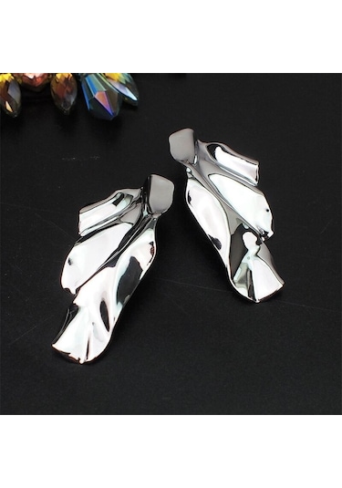 Moda Metal Demir Geometrik Saplama Küpe Düzensiz Metal Payet Küpe Gümüş