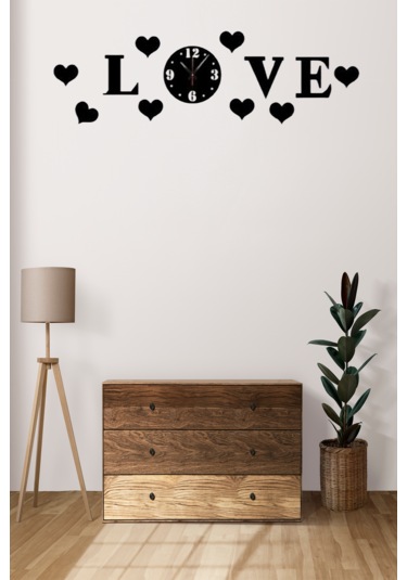 Love Ahşap Duvar Saati Dekorasyon Seti