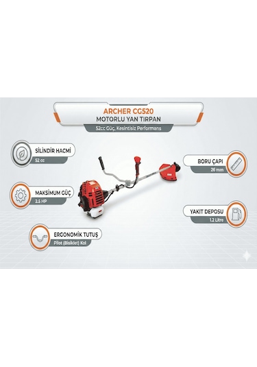 Motorlu Tırpan Archer Cg520 Yan Tip