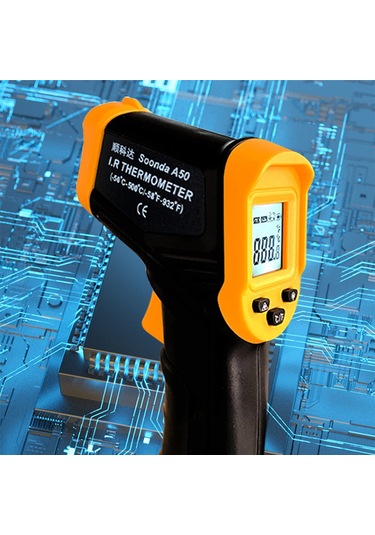 Skycity El Tipi Entegre Lcd Ekranlı -50 C 500 C Aralığında Kullanıma Uygun Dokunmadan Sıcaklık Ölçer Pil Dahil Değil