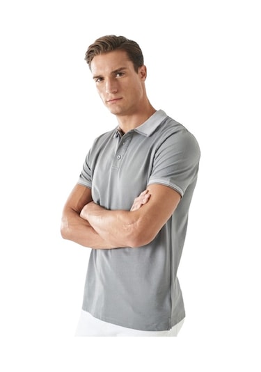Ac&Co / Altınyıldız Classics Düğmeli Polo Yaka Cepsiz Slim Fit Erkek Tişört Gri