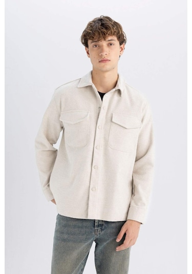 DeFacto Relax Fit Akrilik Karışımlı Düz Uzun Kollu Gömlek Ceket C5961AX24AUBG711