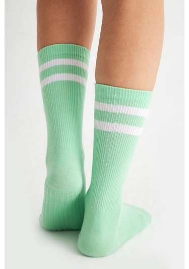 Bambu Kadın Yeşil Kaydırmaz Taban Silikon Baskı Yoga Fitness Pilates Bale Dans Tenis Çorabı Çok Renkli