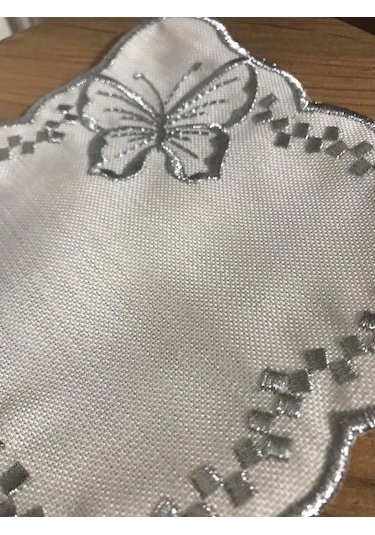 Nivemeshome Kelebek Gümüş Kare 6 Adet Keten Kokteyl Peçetesi Kahve Yanı Sunumluk Gümüş