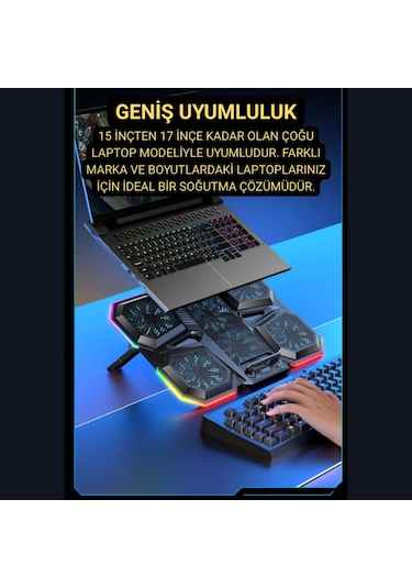 Coofbe 6 Fanlı 12 Rgb Işık Modlu Kademe Standlı Lcd Göstergeli Notebook Soğutucu Laptop Standı Soğutucu